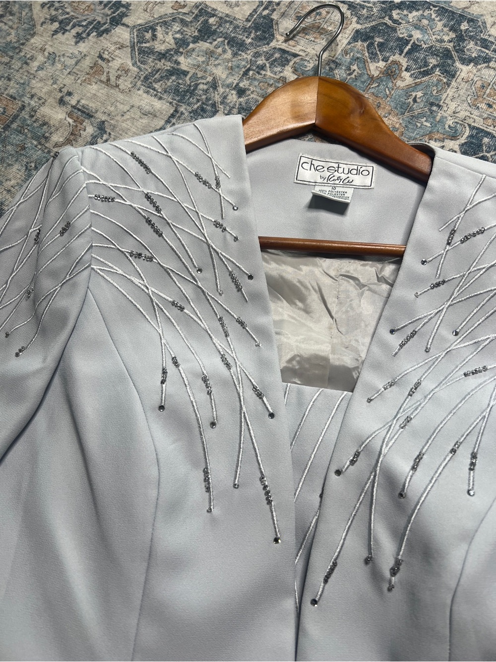 Che Studio Light Silver Embroidered Blazer 2 piece Vintage - Picture 3 of 16